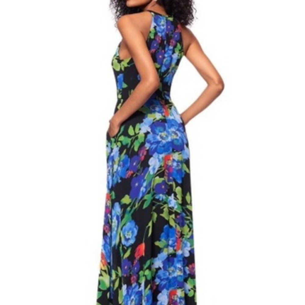 Betsy & Adam Black Multi Halter Floral Chiffon Maxi Dress - Picture 5 of 6